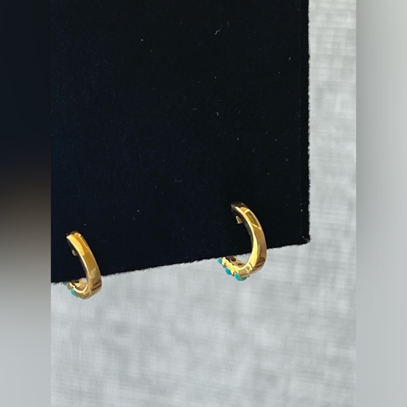 Luna Skye 14k yellow gold, turquoise mini hoop huggie pair - Picture 5 of 16